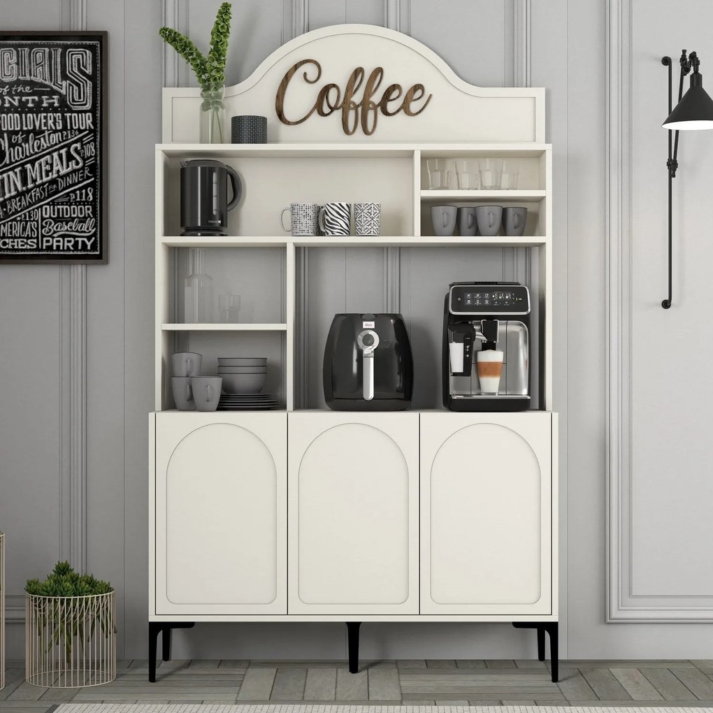 Armário Alto de Cozinha "Coffee" - 200x120x35 cm - Creme e Preto - Des