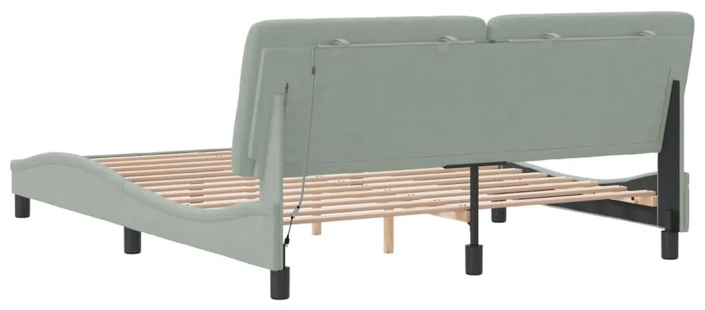 Estrutura de cama c/ luzes LED 160x200 cm veludo cinzento-claro