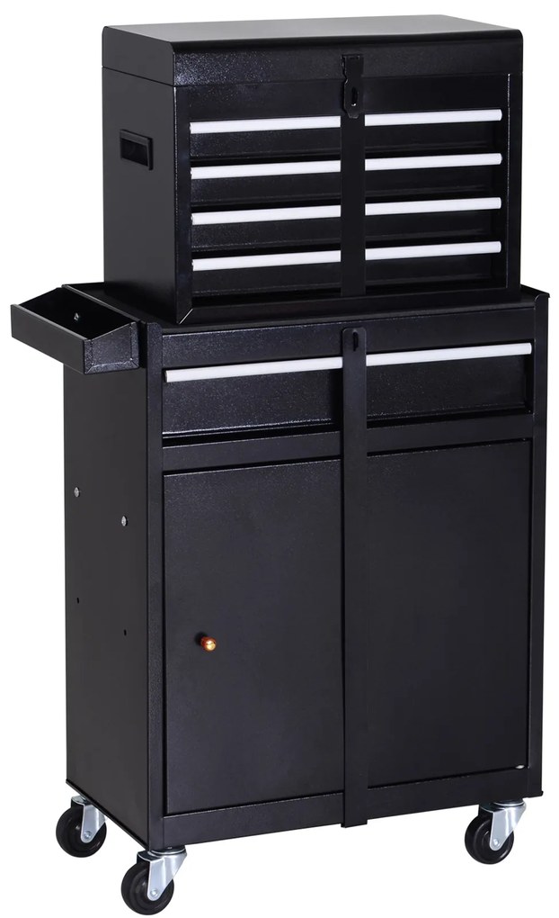 Carro de Ferramentas com Rodas Carro de Ferramentas Móvel com 5 Gavetas Armário de Armazenamento e Almofada Antiderrapante Carga 52kg para Garagem 60x28x104,5cm Preto