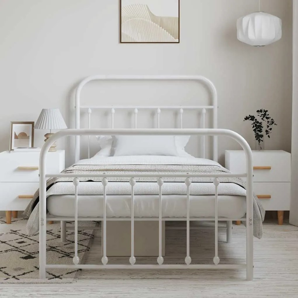 Estrutura de cama com cabeceira e pés 100x200 cm metal branco