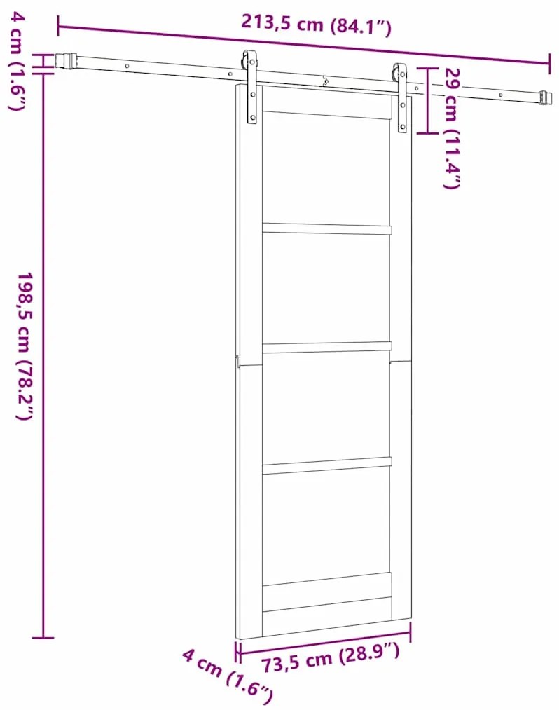 Porta Deslizante vidaXL com Conjunto de Acessórios 73.5x198.5 cm Madei