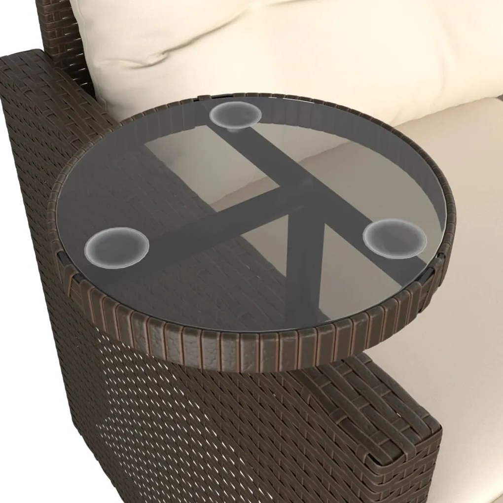 3 pcs conjunto sofás de jardim com almofadões vime PE castanho