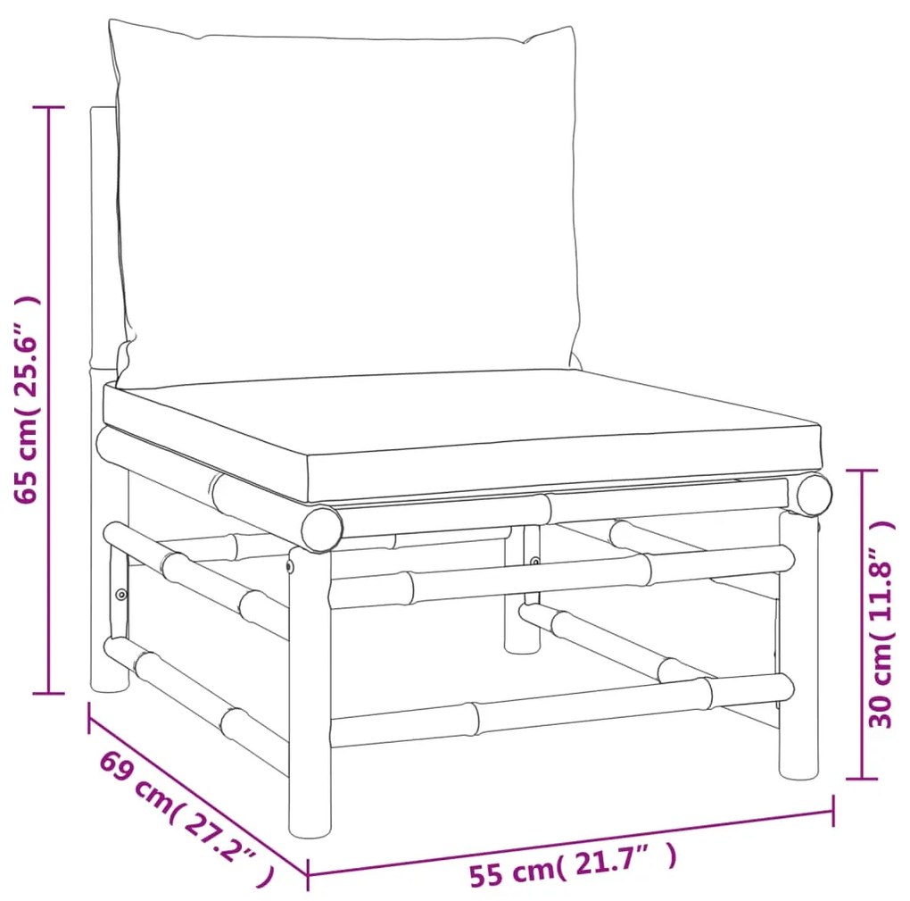 2 pcs conj. lounge jardim bambu almofadões cinzento-acastanhado