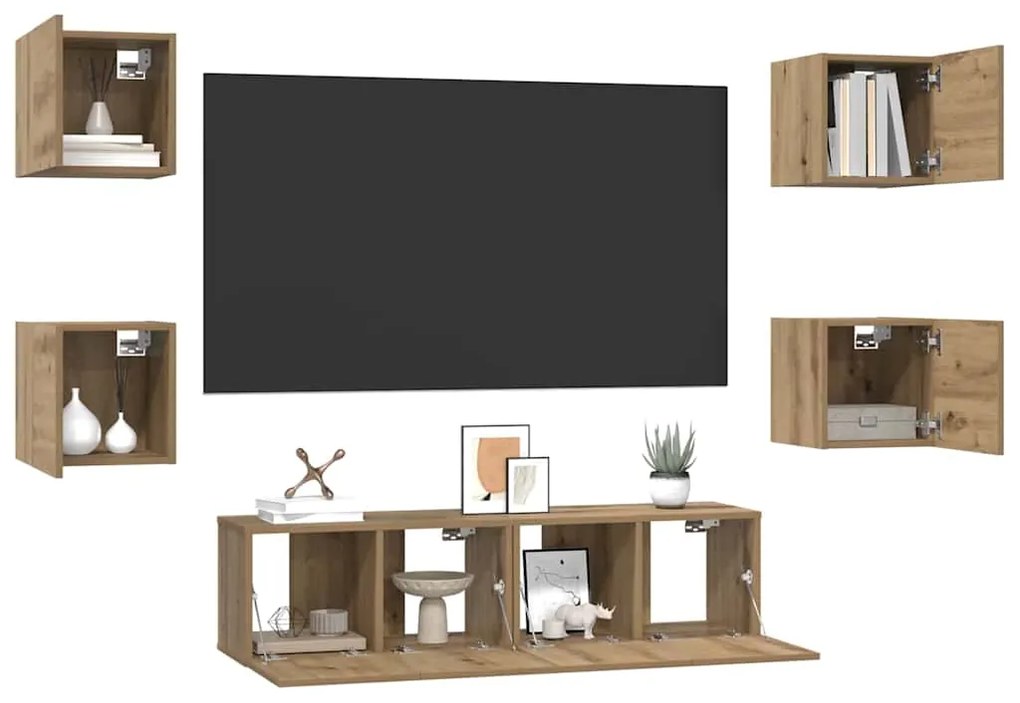 Conjunto de móvel de TV com prateleira 6 pcs carvalho artisiano