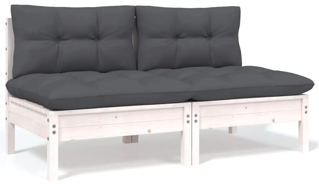 806653 vidaXL Sofá de jardim 2 lugares com almofadões pinho maciço branco