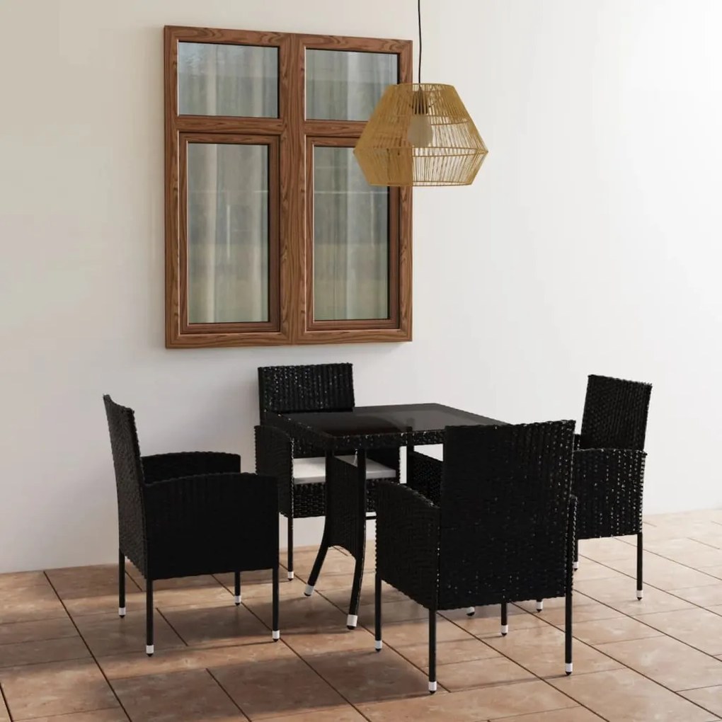 vidaXL 5 pcs conjunto de jantar para jardim vime PE preto