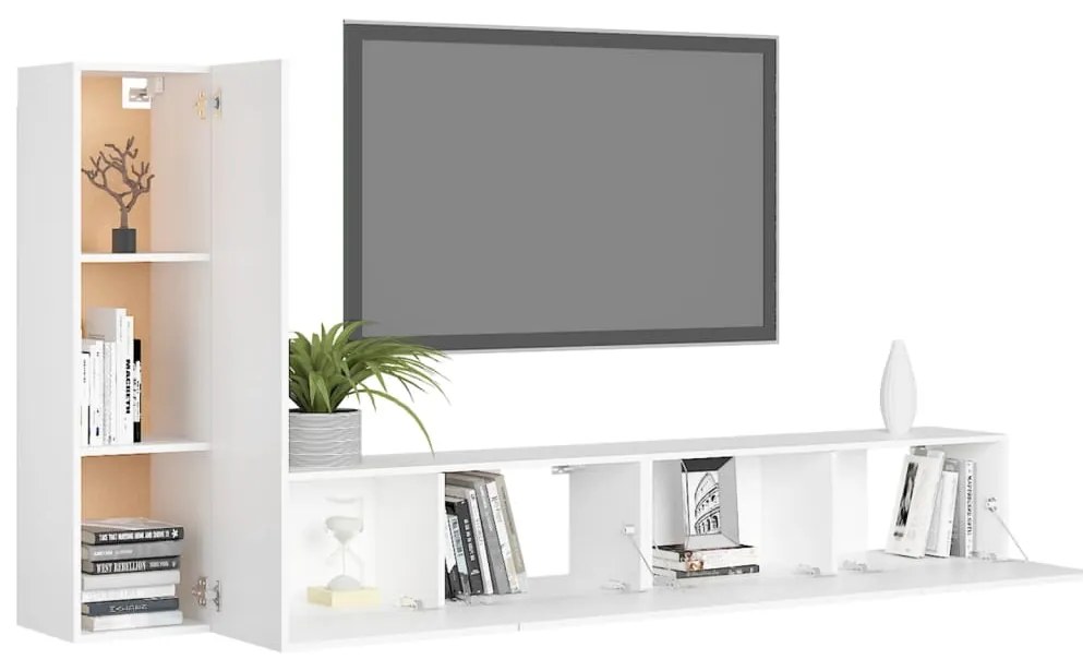 3 pcs conjunto de móveis de TV derivados de madeira branco