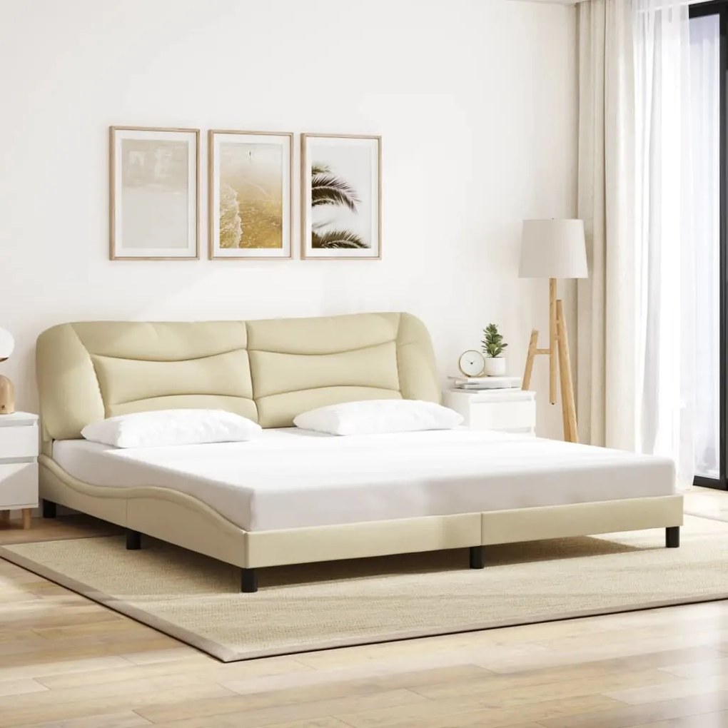 Estrutura de cama sem colchão 200x200 cm tecido cor creme