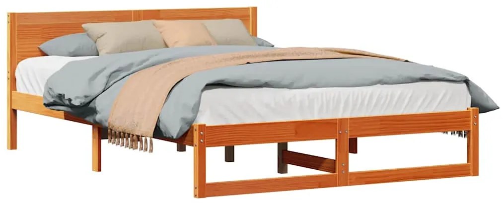 Estrutura de Cama Marrom Encerado Madeira 140 x 200 cm Simples