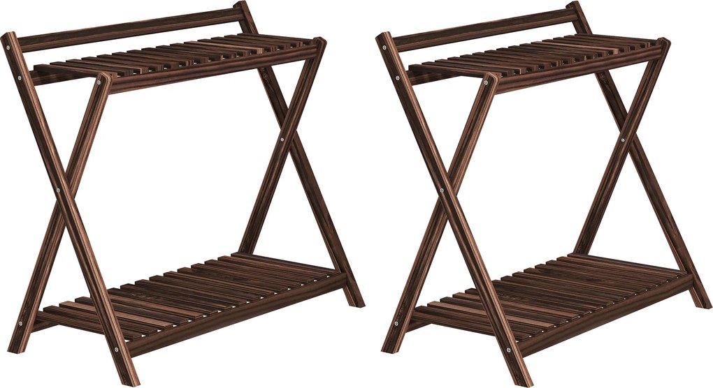 Outsunny Conjunto de 2 suportes para plantas internos 2 níveis prateleiras para plantas com suporte traseiro 73 x 36 x 64 cm marrom | Aosom Portugal