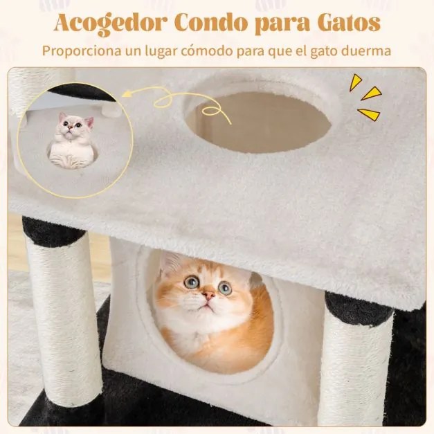 Arranhador para gatos 49 x 49 x 122,5 cm com vários níveis para gatos com postes para arranhar em sisal e plataforma arqueada bege