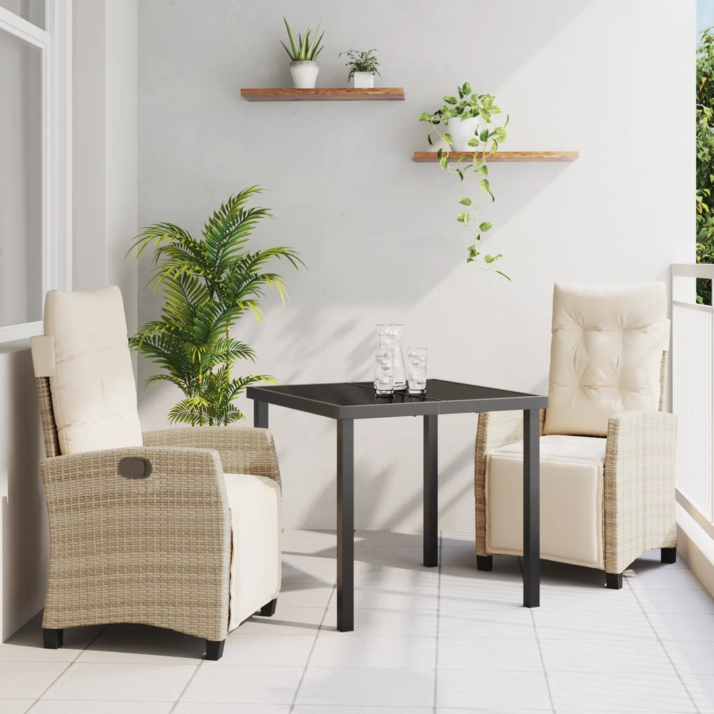 vidaXL Conjunto de Jantar de Jardim 3 Peças Bege em Rattan Sintético