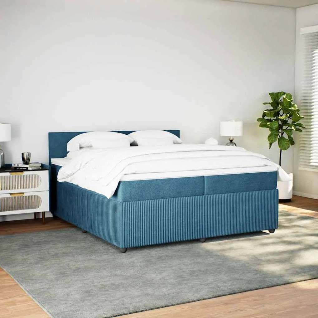 Cama com molas/colchão 200x200 cm veludo azul