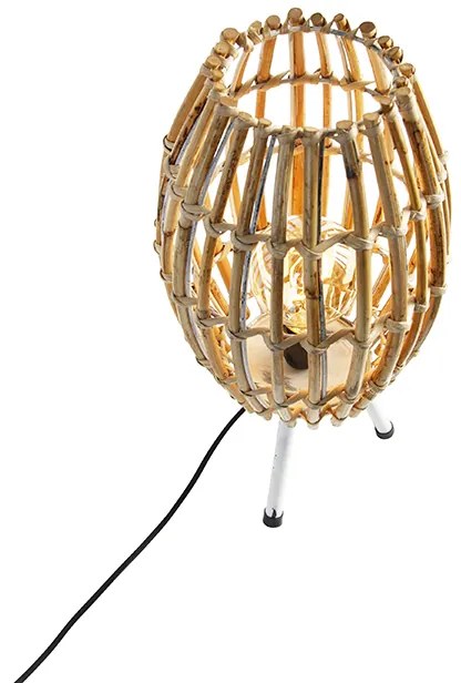 Candeeiro de mesa rústico tripé bambu com branco - Canna Capsule