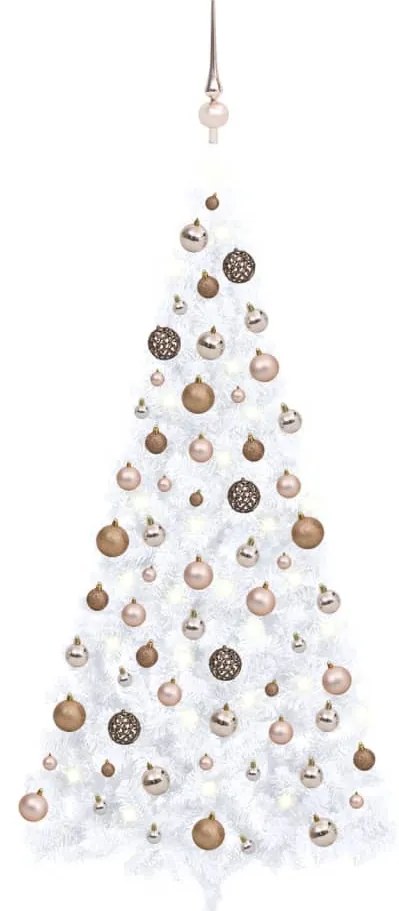 vidaXL Meia árvore Natal artificial pré-iluminada c/ bolas branco
