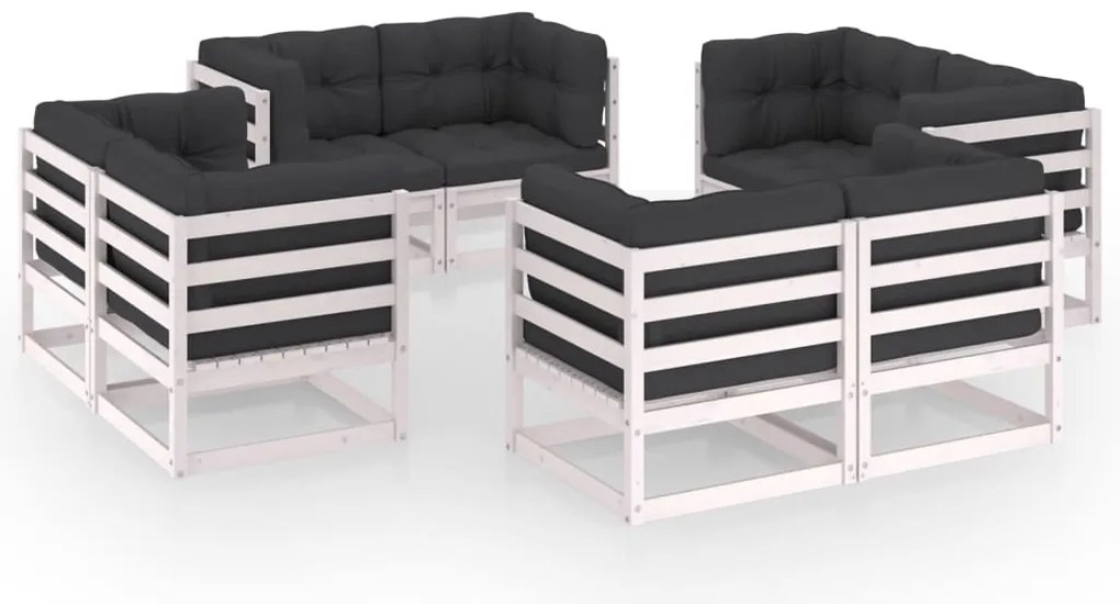 8 pcs conjunto lounge de jardim c/ almofadões pinho maciço