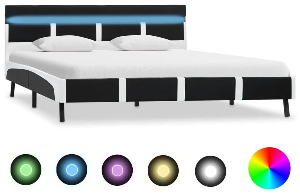 280304 vidaXL Estrutura de cama com LED 140x200 cm couro artificial preto