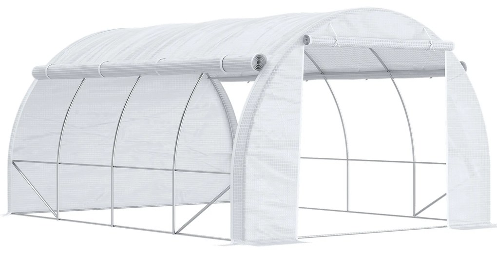 Outsunny Estufa Tipo Túnel de Jardim 4x3x2m com Porta Enrolável 8 Janelas Cobertura de PE 140g/m² e Metal Galvanizado para Cultivos de Plantas Verduras Branco