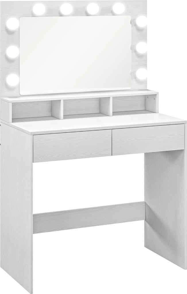 HOMCOM Penteadeira com espelho iluminado, gavetas, 3 opções de luz, 10 lâmpadas, penteadeira moderna em branco | Aosom Portugal