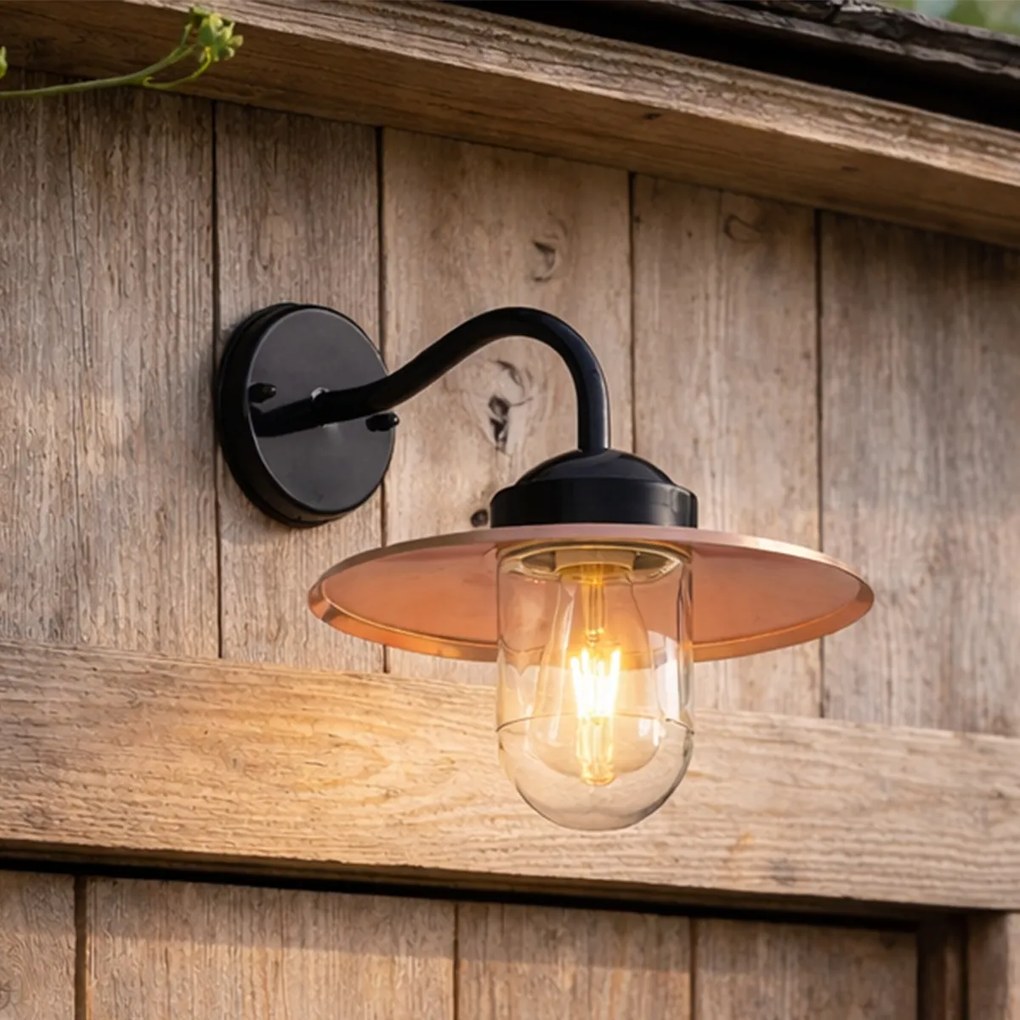 Candeeiro de Parede Exterior Moderno Preto com Cobre IP44 - Kansas