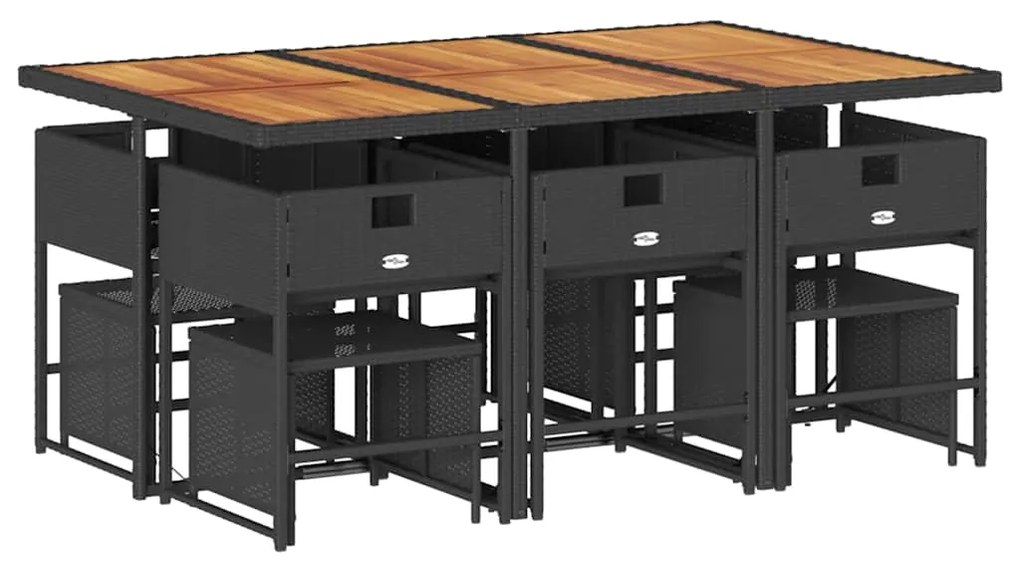 11 pcs conjunto de jantar p/ jardim c/ almofadões vime PE preto