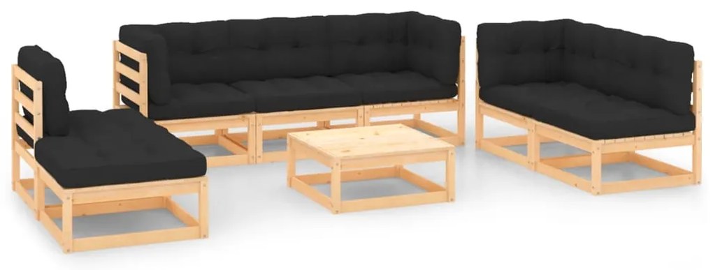 8 pcs conjunto lounge de jardim c/ almofadões pinho maciço