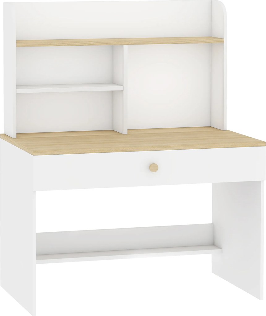 AIYAPLAY Secretária Infantil com Prateleira, 3 Compartimentos e Gaveta – Mesa de Estudo 80x50x100 cm, Branco, 3-8 Anos | Aosom Portugal