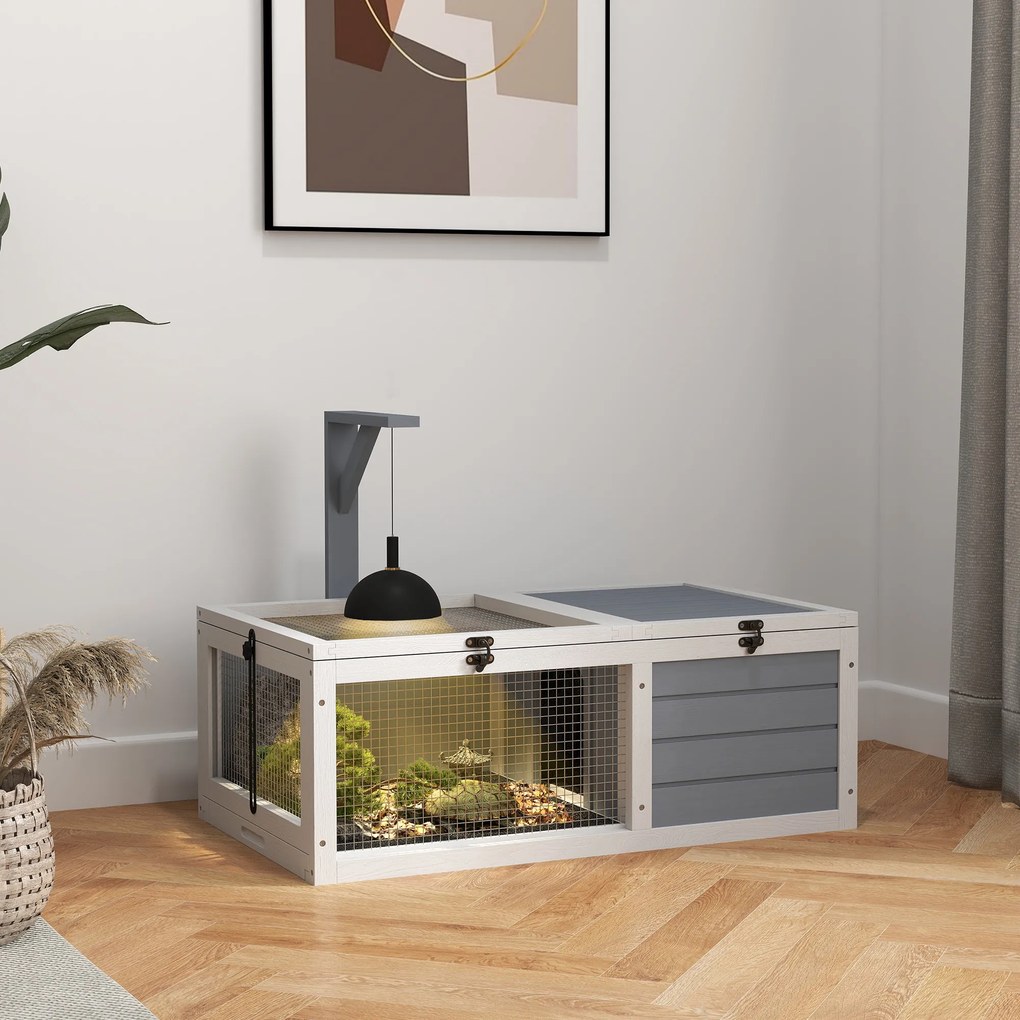 Gaiola para pequenos animais (tartarugas) com 2 espaços para lâmpadas, 81 x 48 x 31,5 cm, cinzenta