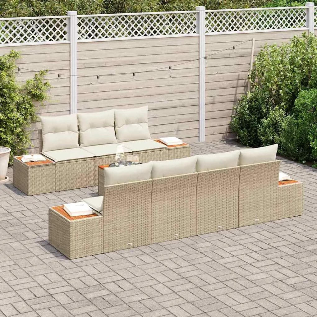 Conjunto de Sofá de Jardim vidaXL com 8 peças com Almofadas Bege Ratta