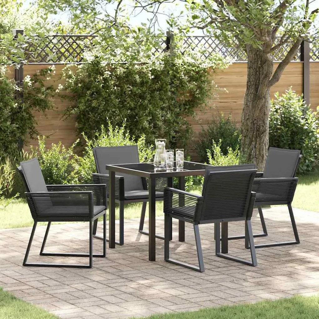 vidaXL Conjunto de Jantar de Jardim com Almofadas - 5 Peças em Polirattan Preto.