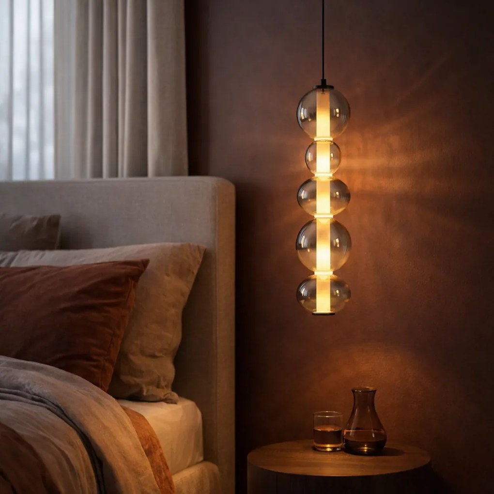 Candeeiro suspenso Art Deco preto com vidro fumado e transparente 5-luzes Incl. LED - Lizzy