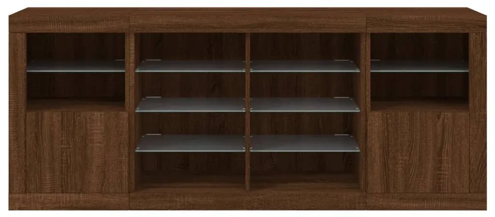 Aparador com luzes LED 163x37x67 cm carvalho castanho