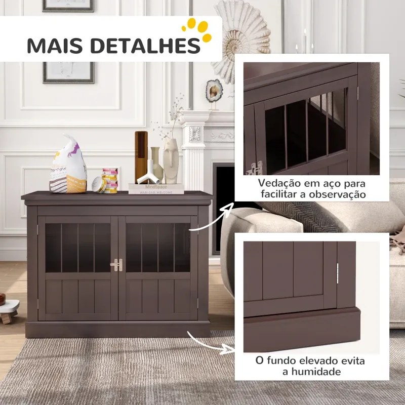 Gaiola para Cães com Mesa Auxiliar 3 Portas Francês e Fecho Magnético para Cães Pequenos 78x53x59,3 cm Castanho