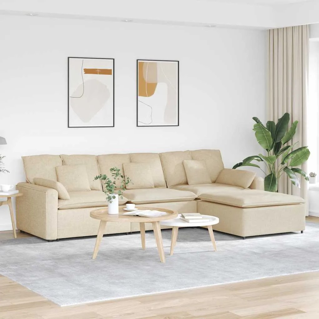 vidaXL Sofá modular com pufes e almofadas creme