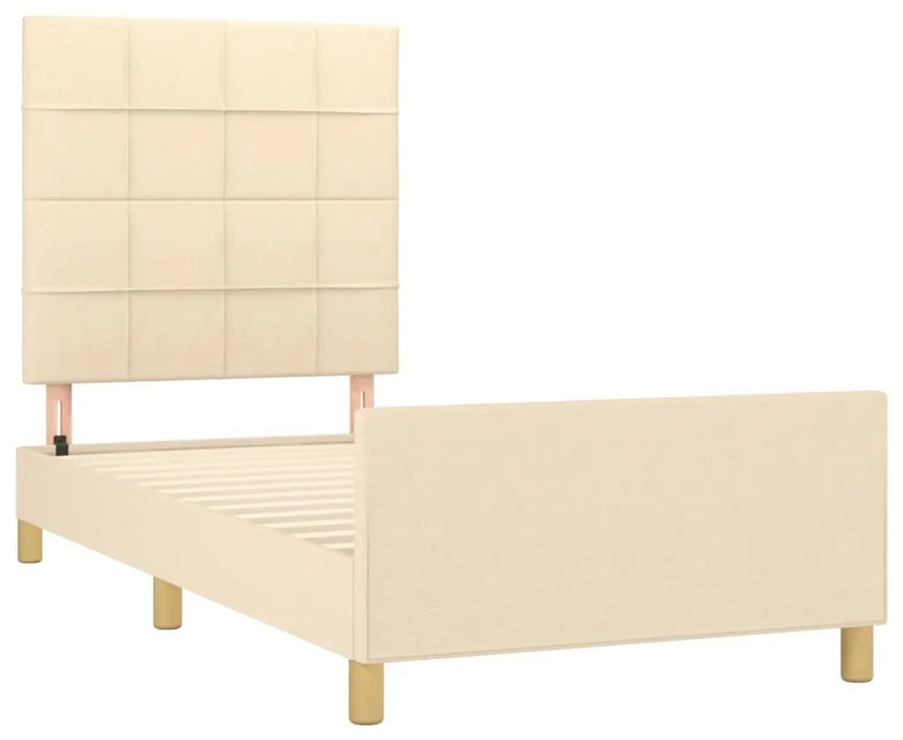 Estrutura de cama c/ cabeceira tecido cor creme 90x190 cm