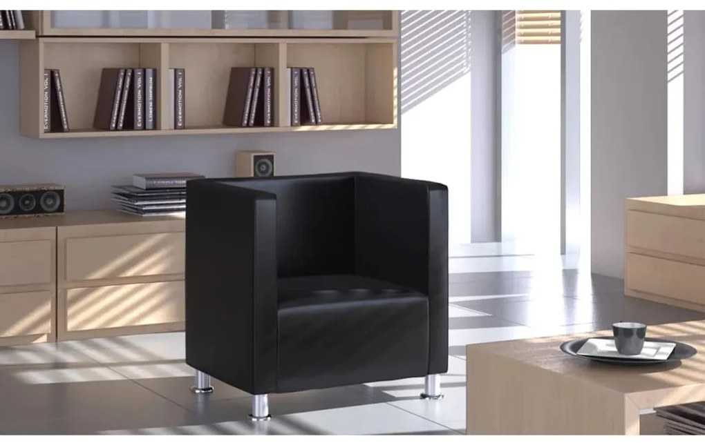 Poltrona em forma de cubo couro artificial preto