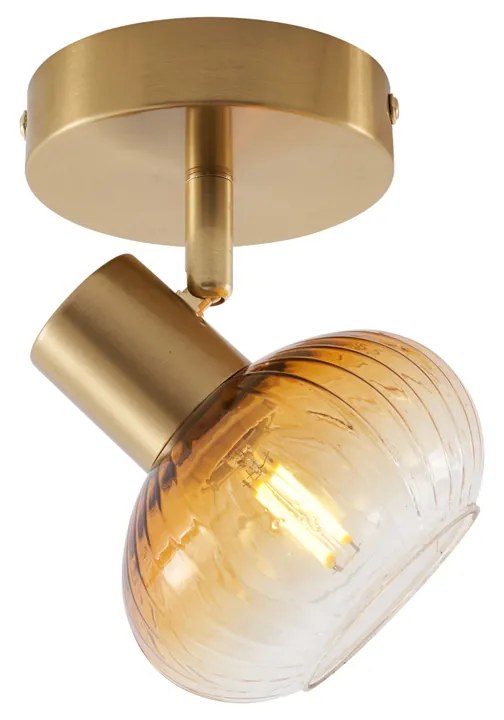 Foco de teto moderno dourado com vidro redondo âmbar - Teddy