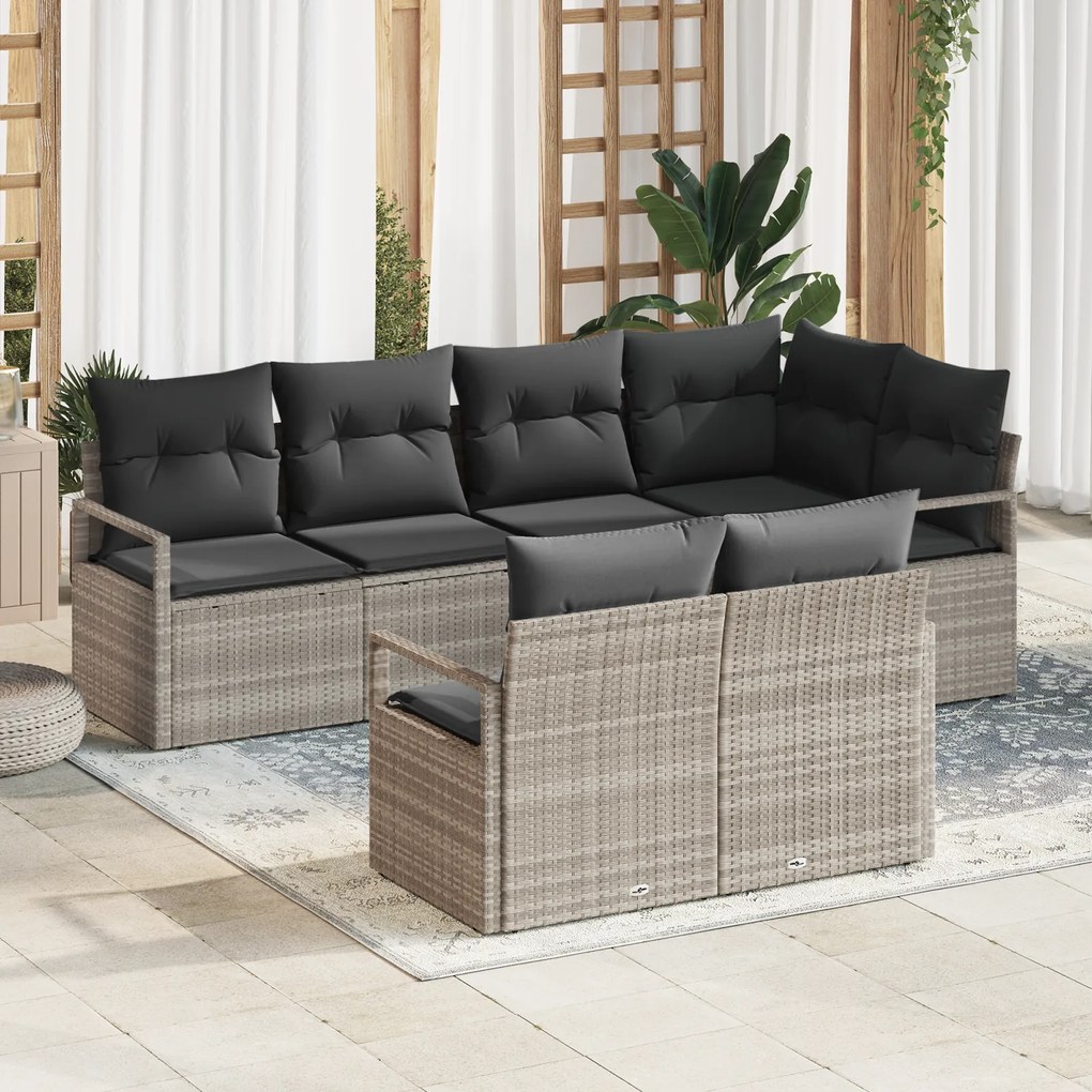 Conjunto de Sofás para Jardim vidaXL de 7 Peças com Almofadas Cinzento