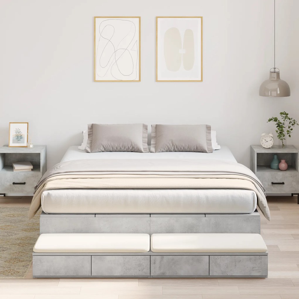 vidaXL Cama de Armazenamento Cinza Concreto 140x190 cm