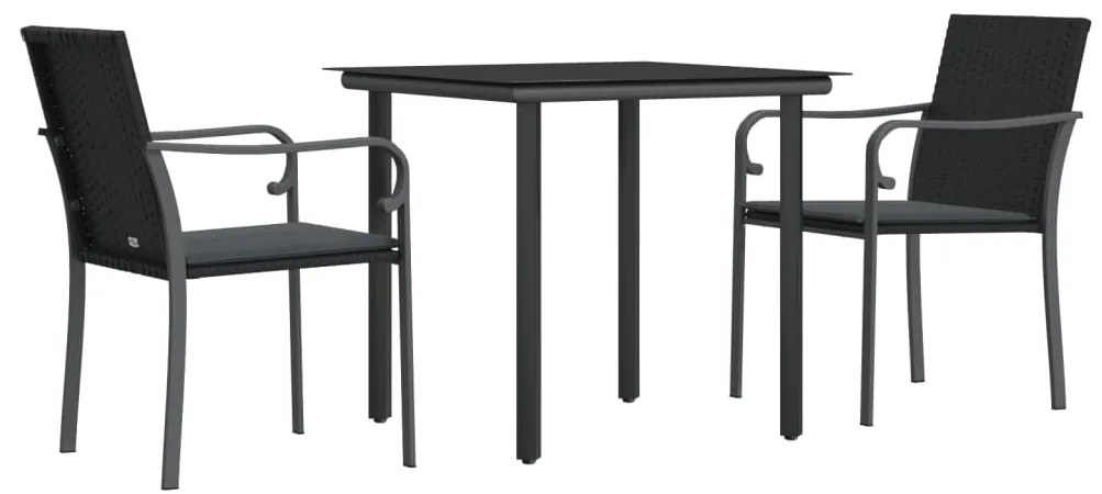 3 pcs conjunto de jantar p/ jardim c/ almofadões vime PE e aço