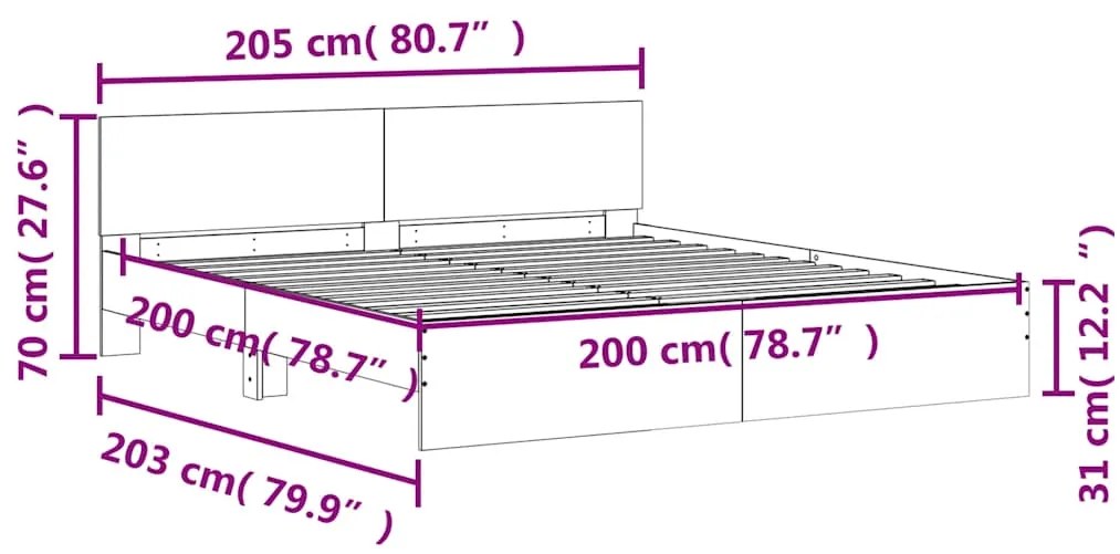 Estrutura de cama com cabeceira 200x200 cm carvalho sonoma