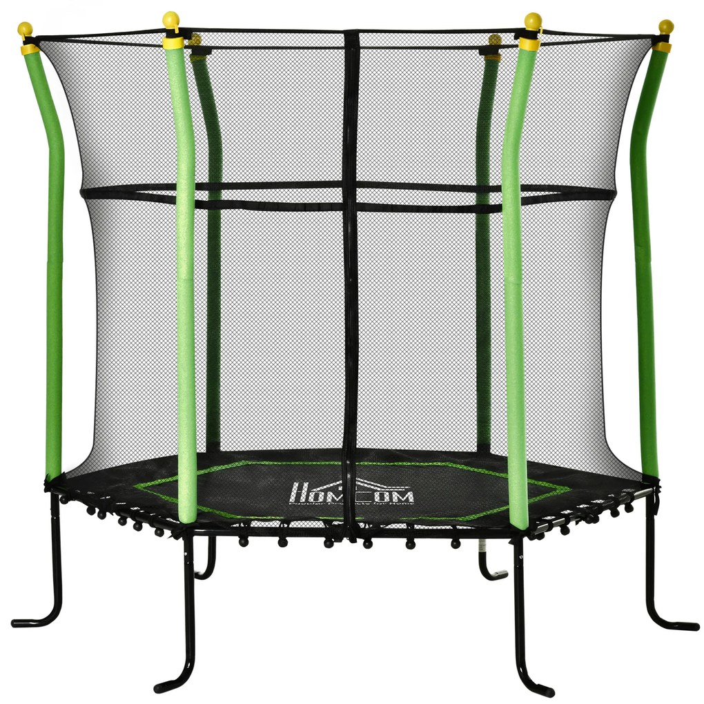 HOMCOM Trampolim para Crianças com Superfície de Salto Ø120 cm Rede de Segurança e Estrutura de Aço Carga 50kg Ø160x163,5 cm Verde | Aosom Portugal