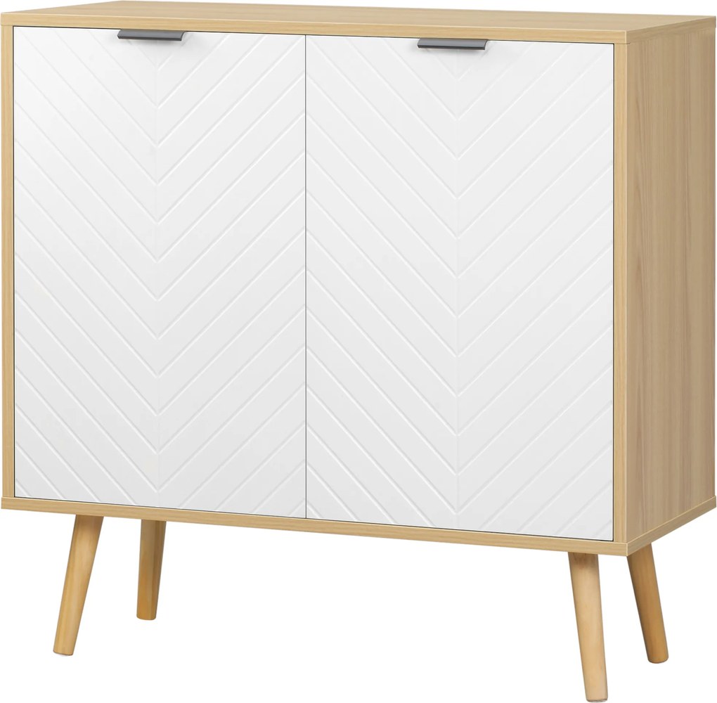 Aparador de sala, móvel de arrumação com 2 portas e prateleira ajustável, 77 x 35 x 77,5 cm, branco e madeira natural