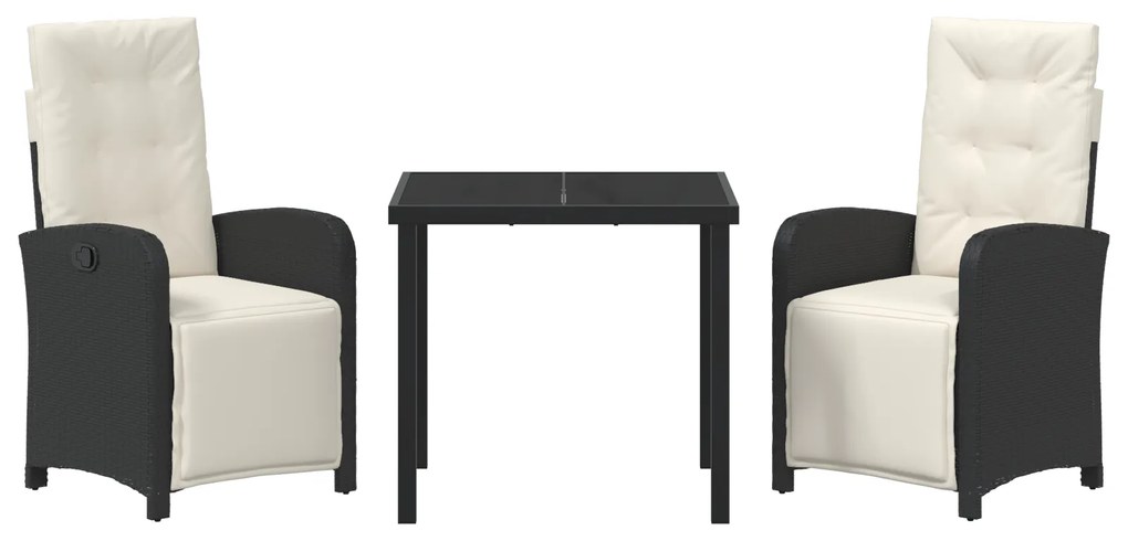 Conjunto de Jantar de 3 Peças vidaXL com Almofadas em Rattan Preto