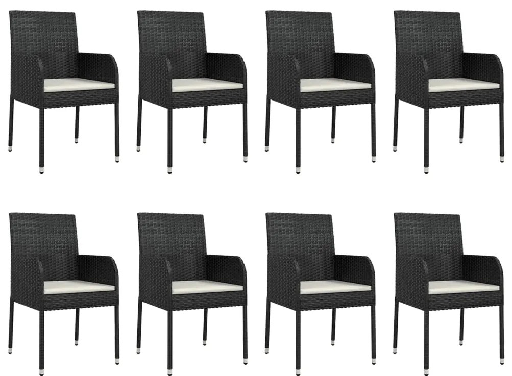 9 pcs conjunto de jantar p/ jardim c/ almofadões vime PE preto