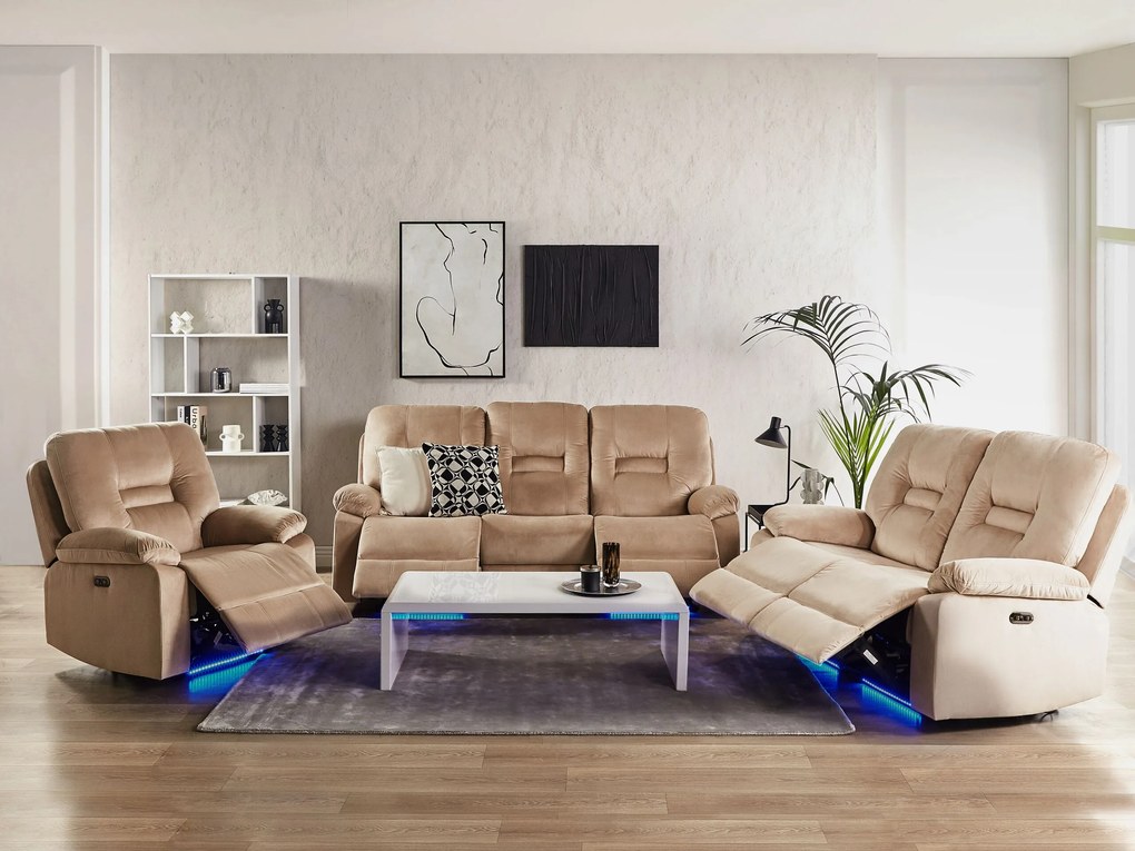 Conjunto de sofás reclináveis 6 lugares em veludo creme LED e entrada USB BERGEN Beliani