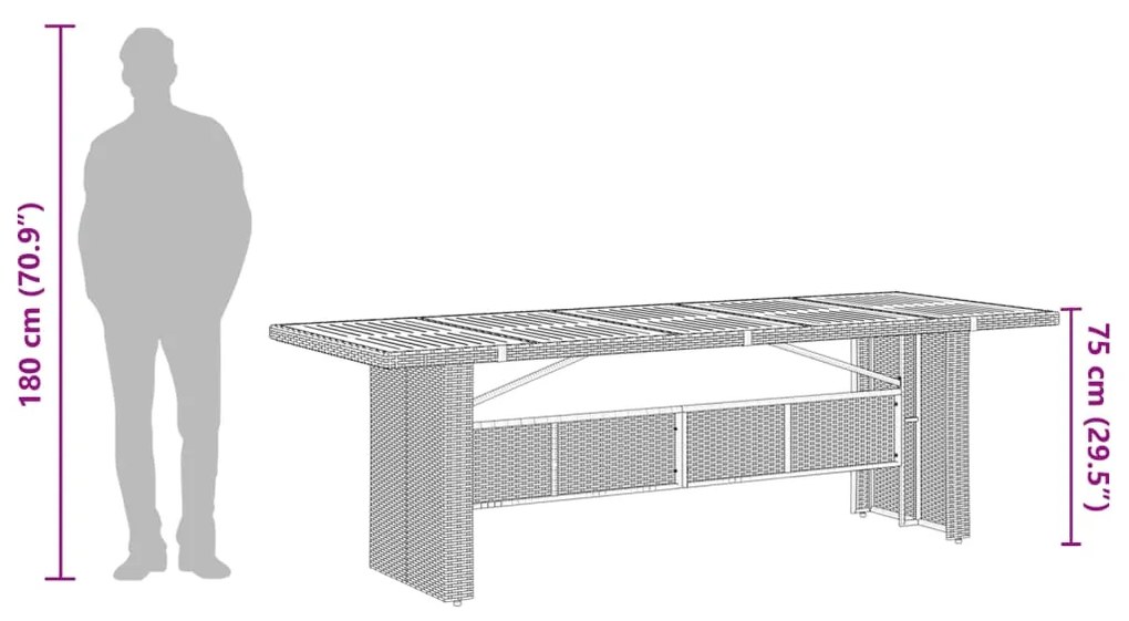 Mesa de jardim com tampo de madeira de acácia vime PE cinzento