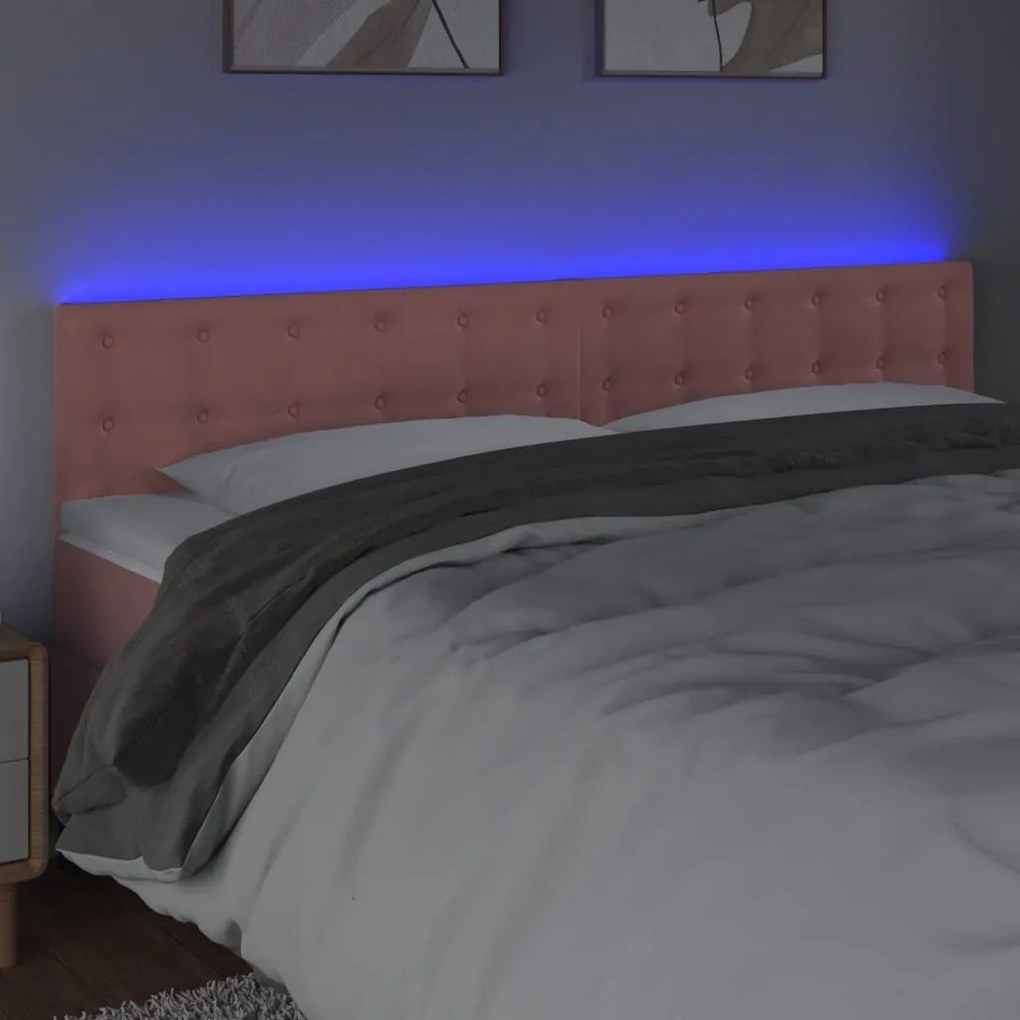 Cabeceira de cama c/ luzes LED veludo 200x5x78/88 cm rosa