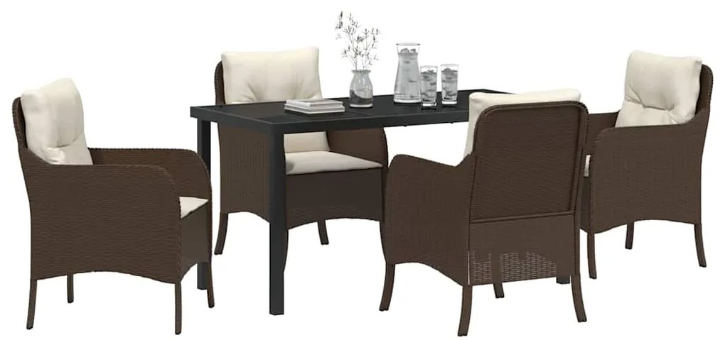 Conjunto de Jantar de Jardim com Almofadas Vime Poly Castanho