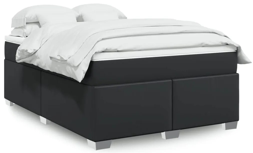 vidaXL Cama com molas/colchão 140x200 cm couro artificial preto